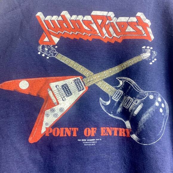 1982 JUDAS PRIEST Point Of Entry double sided crewneck sweatshirt pullover LARGE - Picture 1 of 7